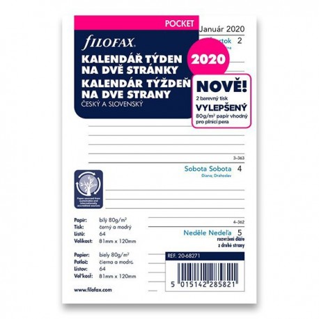 Filofax kalendář A7 Pocket -1 týden / 2 strany český a slovenský jazyk